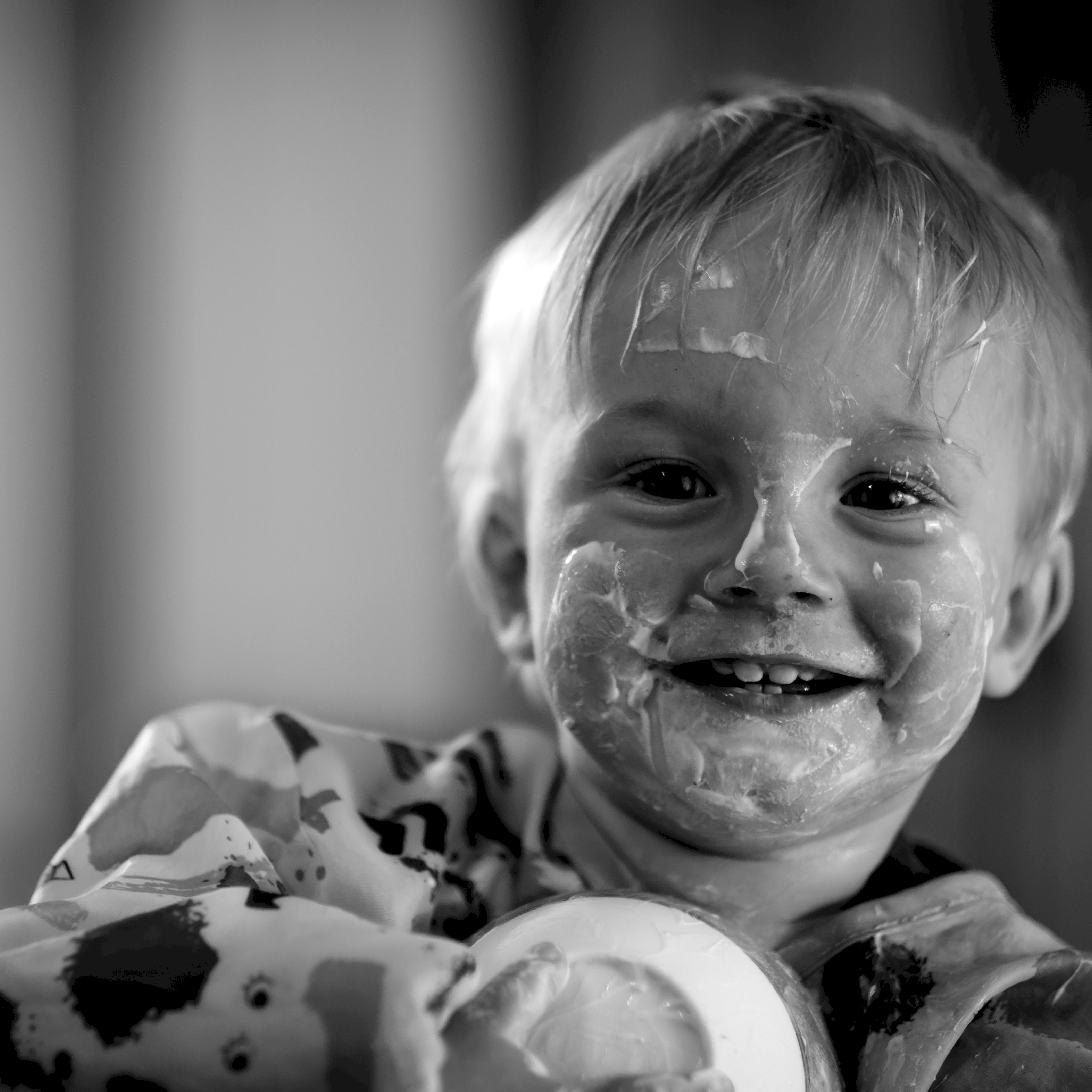boy covered in yogurt
